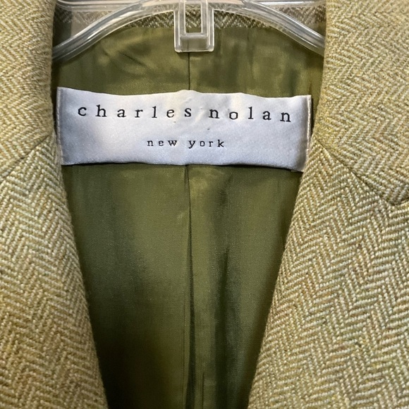 CHARLES NOLAN New York Green Wool Chevron Blazer With Elbow Patches Size 4 - Picture 2 of 9